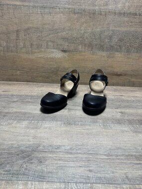 Clarks Emily 2 Ketra Black Leather Block Heel Ankle Strap Shoes Women's Size 8